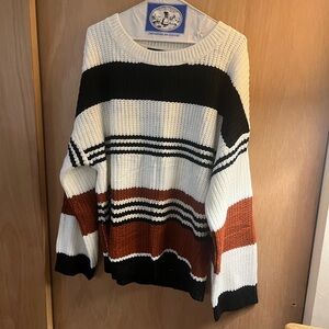 Striped Black, White, and Brown Slouchy Sweater